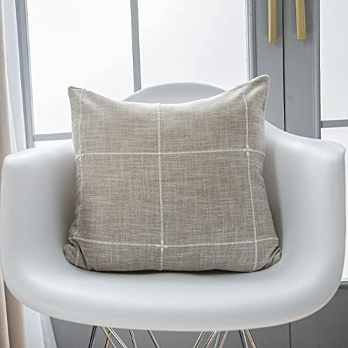 Namzi Housse de Coussin décorative carrée en Coton et Lin à Carreaux rustiques, brodée, pour canapé, Chambre ou Fauteuil (Motif Carreaux café, 45 x 45 cm)