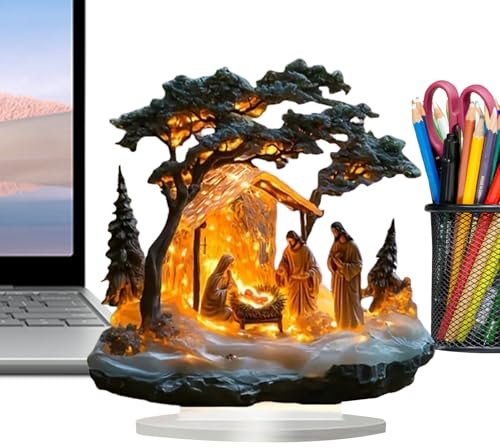 Tiajingzi Presepe in acrilico – Classico presepe natalizio, figure classiche squisite decorazioni per la casa per davanzale, notti