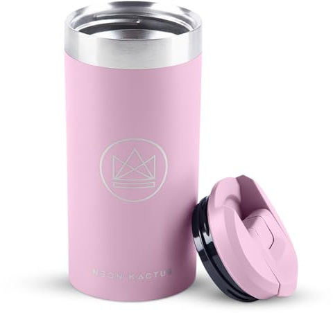 Neon Kactus 12oz Transit Travel Mug | Leakproof Thermos Flask | Dishwasher Safe | Fits Most Car Cup Holders | Stainless Steel Insulated Coffee Cup for Hot & Cold Drinks (Pink)