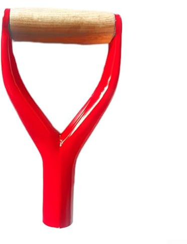 Jotekonoby Y-Shaped Iron Shovel Handle with Wooden Grip - 3.1cm Tube Diameter Replacement for Garden Tools, Snow Shovels and Beach Shovels - Sturdy(RED)