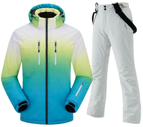 Generisch Traje de esquí unisex para hombre y mujer, con capucha, 2 piezas, traje térmico de lujo, impermeable, cortavientos, chaqueta de esquí y pantalones de nieve, conjunto de abrigo de nieve