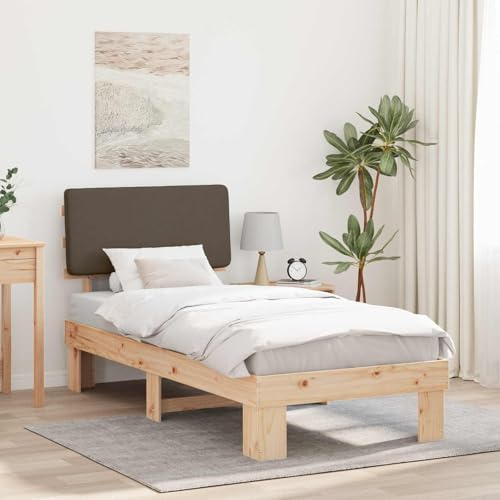 Bucmath Bettgestell mit gepolstertem Kopfteil, Taupe, 90x200 cm, Massivholz Kiefer, Einzelbett, kein Boxspring nötig, langlebiges Schlafzimmer Möbel