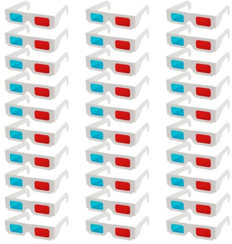 ABOOFAN Occhiali 3d in Carta Bianca Anaglifi 30 Pezzi Usa e Getta per Film e Proiezioni Esperienza Visiva Spettacolare e Portatile