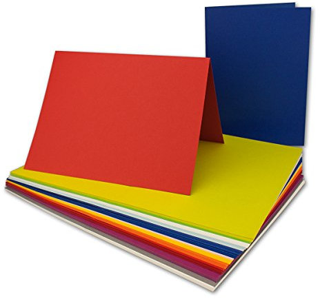 50x farbige Faltkarten farbig gemischt - DIN A5-21 x 14,8 cm - Farben-Mix - Verschiedene Ausführungen - GUSTAV NEUSER
