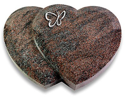 Grabplatte, Grabstein, Grabherz, Urnengrabstein Modell Amoureux 40 x 30 x 7 cm Paradiso-Granit, poliert inkl. Gravur (Aluminium-Ornament Papillon)