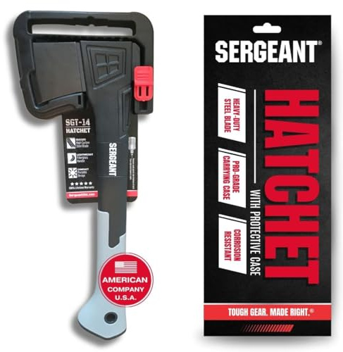 SERGEANT Camping Hatchet SGT-14 Inch, Camp Axe Survival Hatchet Tactical Outdoor Camping Axe w High Carbon Steel Blade, Lightweight Fiberglass Handle, and Compact Portable Design and Carrying Case.