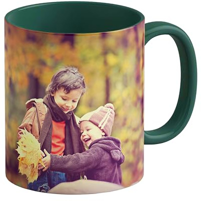 LOOXIS Personalisierte Tasse mit Foto & Text bedruckt, selbst gestalten – 325 ml, Keramik, versch. Farben, Panoramadruck möglich – Geschenkidee Männer, Frauen, Jahrestag, Muttertag – Dunkelgrün