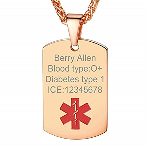 PROSTEEL Medical Alert Anhänger Halskette personalisiert Unisex Schmuck SOS Ice Notfall Name Texte Grauvr für Allergien Diabetes Epilepsie Herzerkrankungen Edelstahl/18k vergoldet