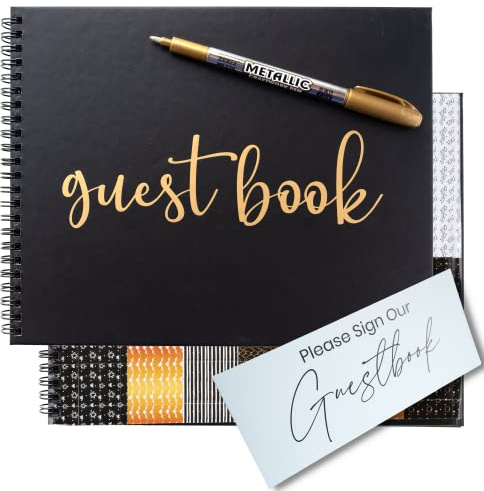 Paper 'n Such Graduation Party Black Guest Book with Blank Pages for Polaroid Pictures, Funeral, Wedding Reception, Birthday, Bridal or Baby Shower, Vacation House Guestbook -Spiral Hardcover