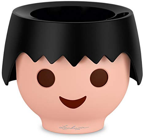 Lechuza OJO Pot de fleurs rond en polyrésine à arrosage automatique, Noir Corbeau, D21 H16 cm