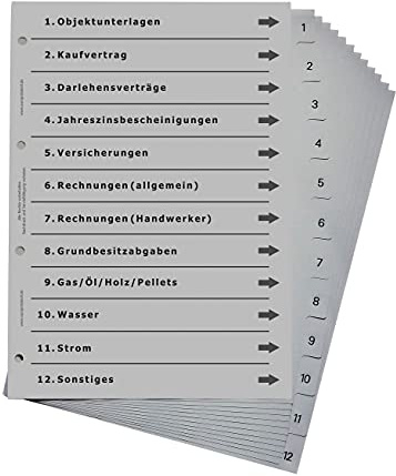 Ordnerregister für Haus und Eigenheim, DIN A4, lichtgrau (10er Set)