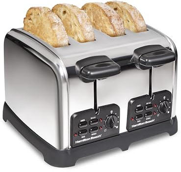 Hamilton Beach 24782 Retro Toaster with Wide Slots, Sure-Toast echnology, Bagel & Defrost Settings, Auto Boost to Lift Smaller Breads, 4 Slice, Polished Stainless Steel