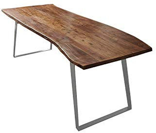 SAM Esszimmertisch 220x100 cm Havanna, Baumkantentisch nussbaumfarben, Akazienholz massiv, schräges U-Gestell Metall Silber
