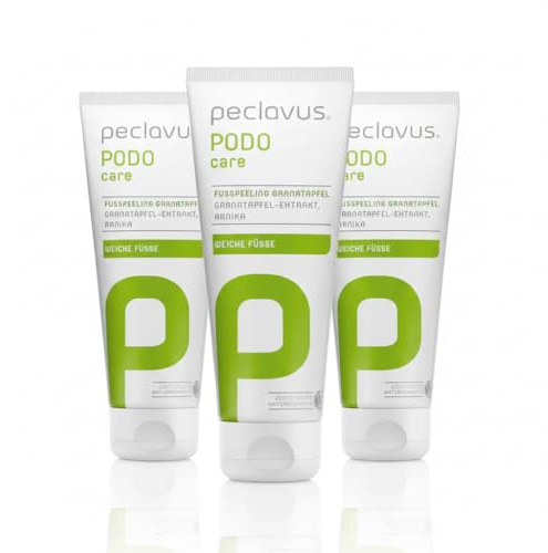 peclavus PODOcare fotskrubb granatäpple 100 ml | Mjuk peeling med ekologiskt granatäppleextrakt | för mjuka, välskötta fötter | NATRUE-certifierad naturkosmetik