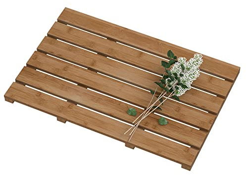 Bamboo Wooden Bath Floor Mat for Luxury Shower - Non-Slip Bathroom Waterproof Carpet for Indoor or Outdoor Use (Walnut)