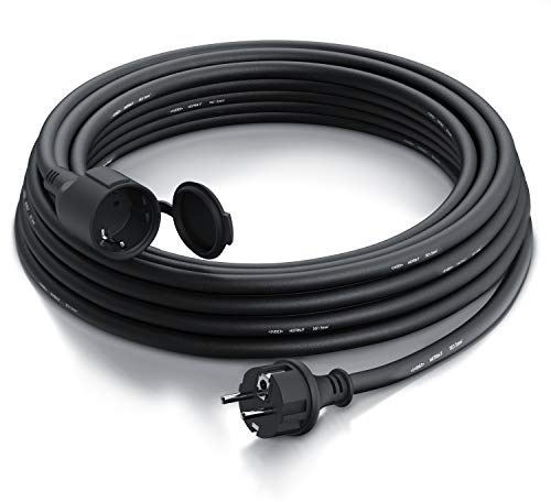 Brandson - Cable alargador Schuko 10m para Exteriores - MAX 3500 W - IP44 - Enchufe con Tapa Protectora - Cobre Revestimiento Flexible de Goma - Resistente a Lluvia Impactos aceites UV