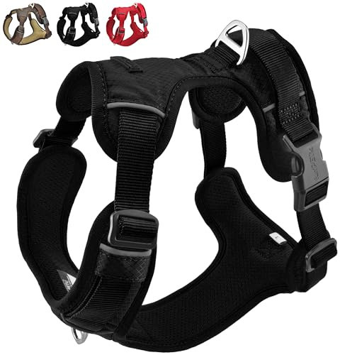 funPETic Hundegeschirr Essential - Anti-Zug Geschirr, reflektierend, gepolstert und atmungsaktiv - Brustgeschirr für große Hunde (XL - All Black)