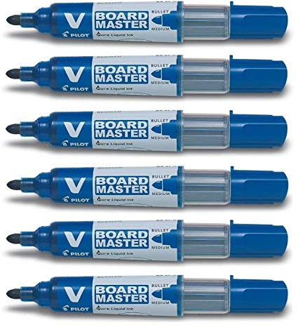 PILOT V Board Master Whiteboard-Marker, mittlere Spitze, Blau, 6 Stück