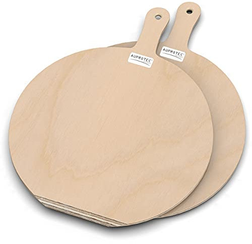 AUPROTEC Pizzaschaufel Holz Pizzaschieber Pizzabrett Birke geschliffen Modell Hendrik: 2er Set, Größe M Ø 32 cm