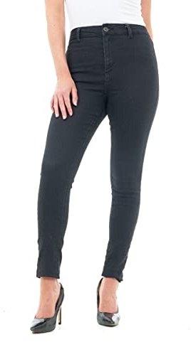 M17 Women Ladies High Waisted Denim Jeans Skinny Fit Casual Cotton Trousers Pants with Pockets (26, Black)
