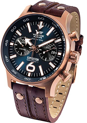 Vostok Europe Expedition North Pole 1 Herren Uhr analog Quarzwerk mit Leder Armband 6S21-595B645