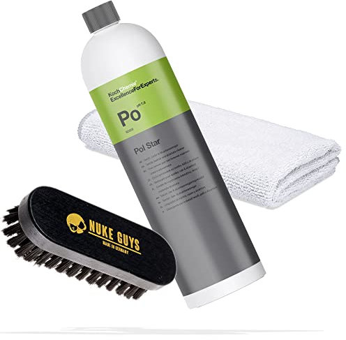 detailmate - Kit de nettoyage et d'entretien du cuir, des capitonnages et des textiles - Koch Chemie nettoyant du cuir et des capitonnages 1 l, brosse Nuke Guys S et chiffon en microfibre