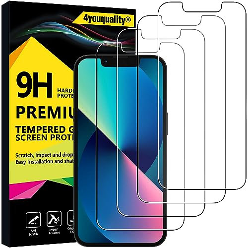 4youquality [4-Pack Screen Protector for iPhone 16e, iPhone 14, iPhone 13 & 13 Pro (6.1-Inch), Tempered Glass Film, [Impact-Protection][Anti-Shatter][Anti-Scratch]