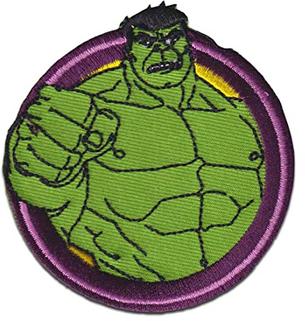 Marvel Avengers Hulk Button - Aufnäher, Bügelbild, Aufbügler, Applikationen, Patches, Flicken, zum aufbügeln, Größe: 7 x 6,7 cm