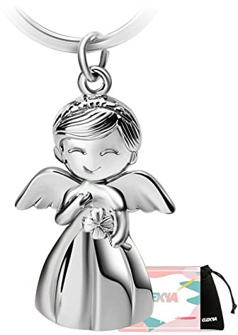 GZXYA Llavero de ángel de la guarda, amuleto de la suerte, colgante con trébol para exámenes o coche, ideal como regalo para mujeres, novia, colegas (ángel, plata, mm, Amuleto de buena