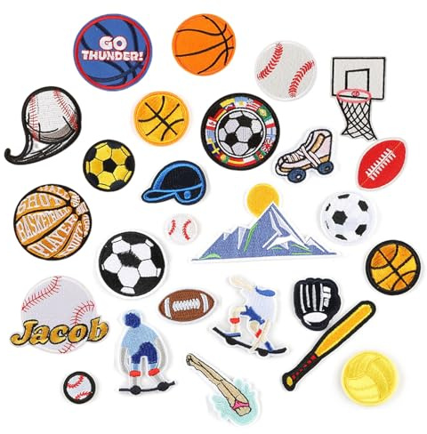 Bymivofun 26 Patchs de Sport pour Enfants, Basket-ball, Tennis, Rugby, Football, pour Nom Fer à Repasser ou à Coudre, pour T-shirt Jeans Sacs à Vêtements