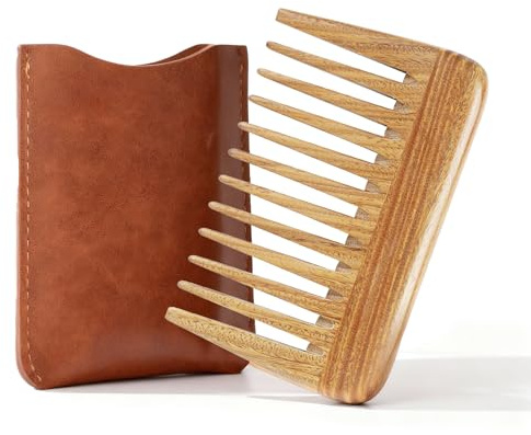 Onedor Handmade 100% Natural Green Sandalwood Hair Combs -Anti-Static Sandalwood Scent Natural Hair Detangler Wooden Comb (Extra Wide Tooth Mini Pocket Comb)