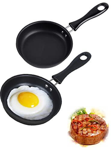 Mini Pfanne 12 cm, Kleine Pfanne Min Bratpfanne Spiegeleipfanne Antihaft Pfanne Spiegeleipfanne, Mini Bratpfanne mit Isolierschutzgriff zum Braten von Eiern für Speck,Steaks,Omelett (2 Stück)