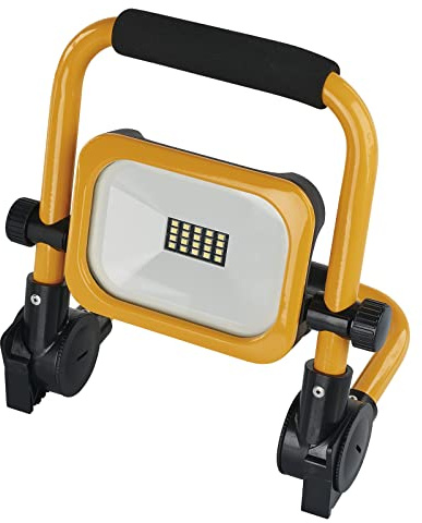 EMOS LED Akku-Strahler 10 W, wasserdichter tragbarer Baustrahler mit Standfuß und Handgriff, 3 Lichtmodi mit Helligkeit max. 1000 lm, 6500 K, aufladbar 4400 mAh, Schutzklasse IP54, Gelb