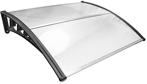 Sonnewelt Marquesina para puerta de entrada de 100 x 120 cm, toldo para puerta de entrada de aluminio y policarbonato, toldo transparente, toldo para puerta exterior, protección contra la lluvia