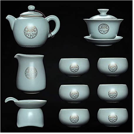 ATAAY 10 Piece Ceramic Teapot Set, Green Handmade Chinese Kung Fu Tea Set, Porcelain Tea Cup and Saucer Set, Tea Service Bone China Tea Cup Set Tea Tray for Tea Coffee Gift Household Office URG