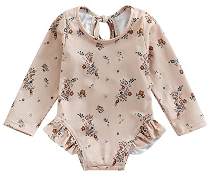 Traje de baño de bebé niña anti-UV traje de natación con volantes manga larga impreso arco iris para piscina playa deporte vacaciones Swimwear