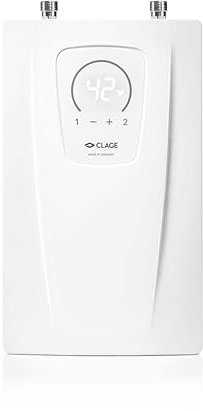 CLAGE CEX-U elektronischer Kompakt-Durchlauferhitzer für die Küche, 11–13,5 kW, 400V, gradgenaue Temperaturwahl, LED-Sensorbedienfeld, Festanschluss, Untertischmontage (Weiß, Komfort)