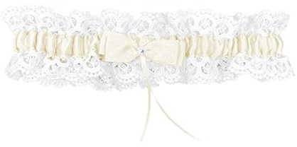 Satohom Strumpfband für Braut Strumpfband weiße Spitze mit blaues Satinband und glänzendem Kristall Spitze weiße Elegante Perle in der Mitte Strumpfband Brautschmuck Hochzeitsstrumpfband Braut