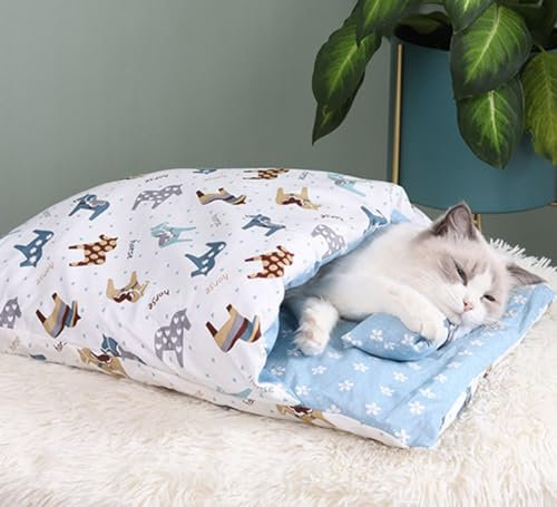 orthopädischer katzenschlafsack kuschelhöhle Hund katzenbett abnehmbare katzenmatte waschbare sicherheitsgefühl-tierbett katzenmatte Schlafsack für Katzen katzenhöhle XXL kuschelhöhle Hund (E, L)