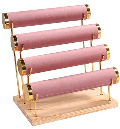 Perfeclan Porta bracciale a 4 livelli Organizzatore di gioielli Torre Espositore indipendente per bracciale in velluto Espositori per braccialetti per, Rosa