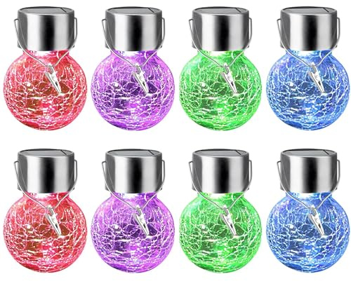 YihuiKo Outdoor Hanging Solar Lights, 8pack Crackle Globe Lights for Garden, Outdoor Globe Lights for Waterproof Tree Hanging with Handle for Garden Balcony Patio Path Party Decoration