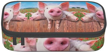 CHANGLEI Lustiges süßes Schweine-Federmäppchen mit Fächern, bedrucktes Polyester, multifunktionales Federmäppchen, Schreibwaren-Organizer-Box, Schwarz , Einheitsgröße, Taschen-Organizer