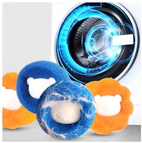 KALWEL,6 PCS Washing Machine Laundry Ball,Ball Dispenser,Fabric Softener Ball Dispenser for Washer,Cartoon Bear Sticky Hair Balls Anti-Tangle Laundry Cleaning Balls,Reusable Sponge Dryer Balls