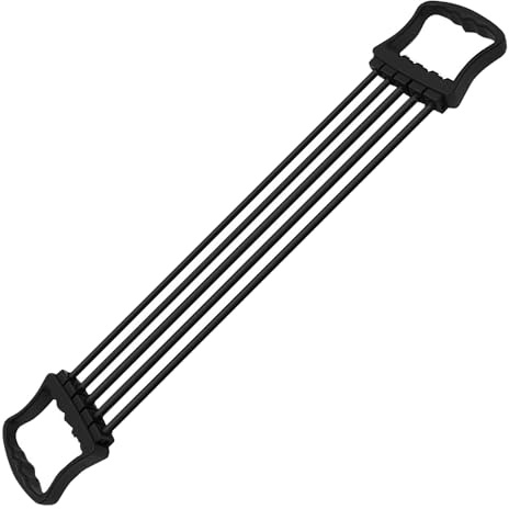 Expander Fitness knän, expander fitness gummi, bröstexpansion-stretch, TPR, justerbar i 5 steg, avtagbar karbinhake, för hem, gym, yogaövningar, muskeltöjning (svart)