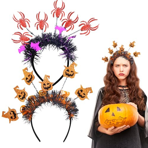 FAINCA 2 Stücke Halloween Haarreif, Halloween Haarschmuck, Haarreifen Halloween, Spinnen Haarreif, KüRbis Haarreif, Haarreifen Halloween, Halloween Kopfschmuck Kinder, für Halloween Party Dekoration