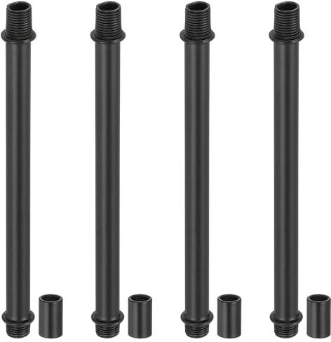 PATIKIL Gerades Rohr-Lampen-Stiel-Set, Lampenstiel 4 Stück M10 Kohlenstoffstahl 150mm (5,91) lange doppelseitige Gewindestange mit Kupplungsmutter-Hülsenverbinder, Schwarz