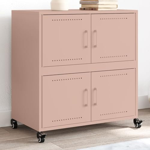 IKAYAA Metallschrank Wohnzimmerschrank 68 x 39 x 72 cm Sideboard Beistellschrank Aktenschrank Werkstattschrank Lagerschrank Standschrank Metall Kommode für Wohnzimmer Rosa