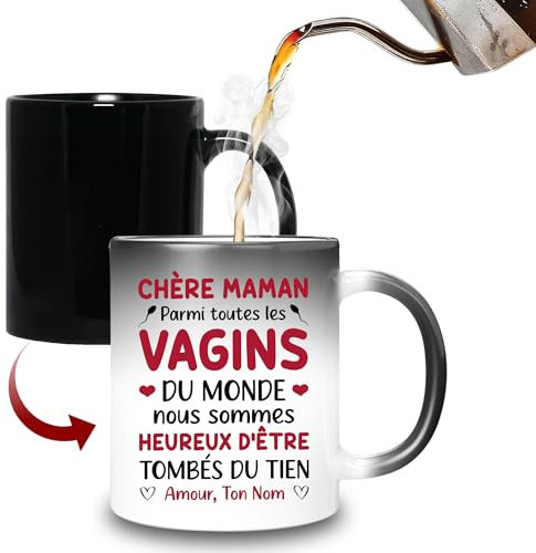 HALUMI - Taza mágica con nombre personalizado para mamá – Taza original de humor con nosotros estamos felices de ser caídos del tien- Idea de regalo Rigolo cumpleaños, día de la madre, Navidad y