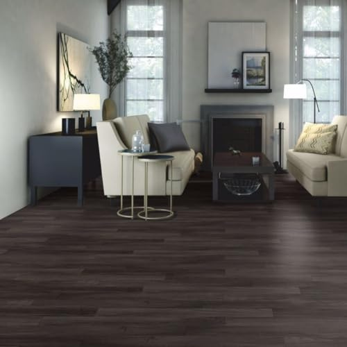VINYL FLOORING UK Black Modern Wood Effect Anti-Slip Vinyl Flooring for Kitchen, Bathroom, & Living Room, 2.8mm Thick Cushion Backed Vinyl Sheet, 5 Years Warranty-2 X 4 mt