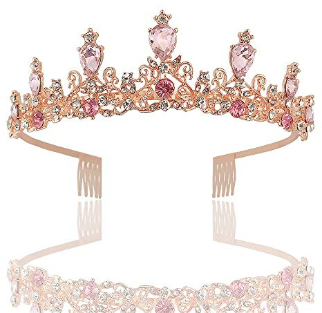 Rosa Tiara Corona di Cristallo, Diadema con Strass Pettine per Donna per Cerimonia Nuziale Coroncina Prom Dresses Pageants Princess Compleanno Parties Crown
